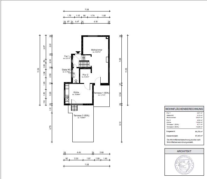 Grundriss EG Reihenendhaus Oberhausen