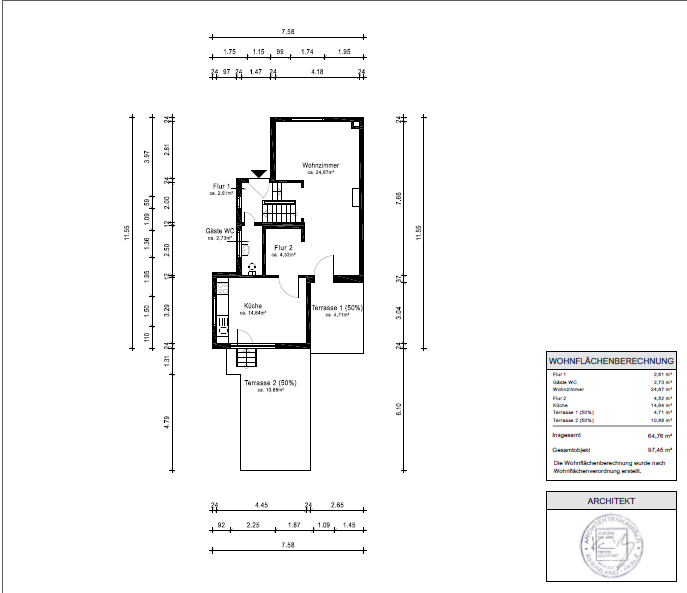 Grundriss EG Reihenendhaus Oberhausen